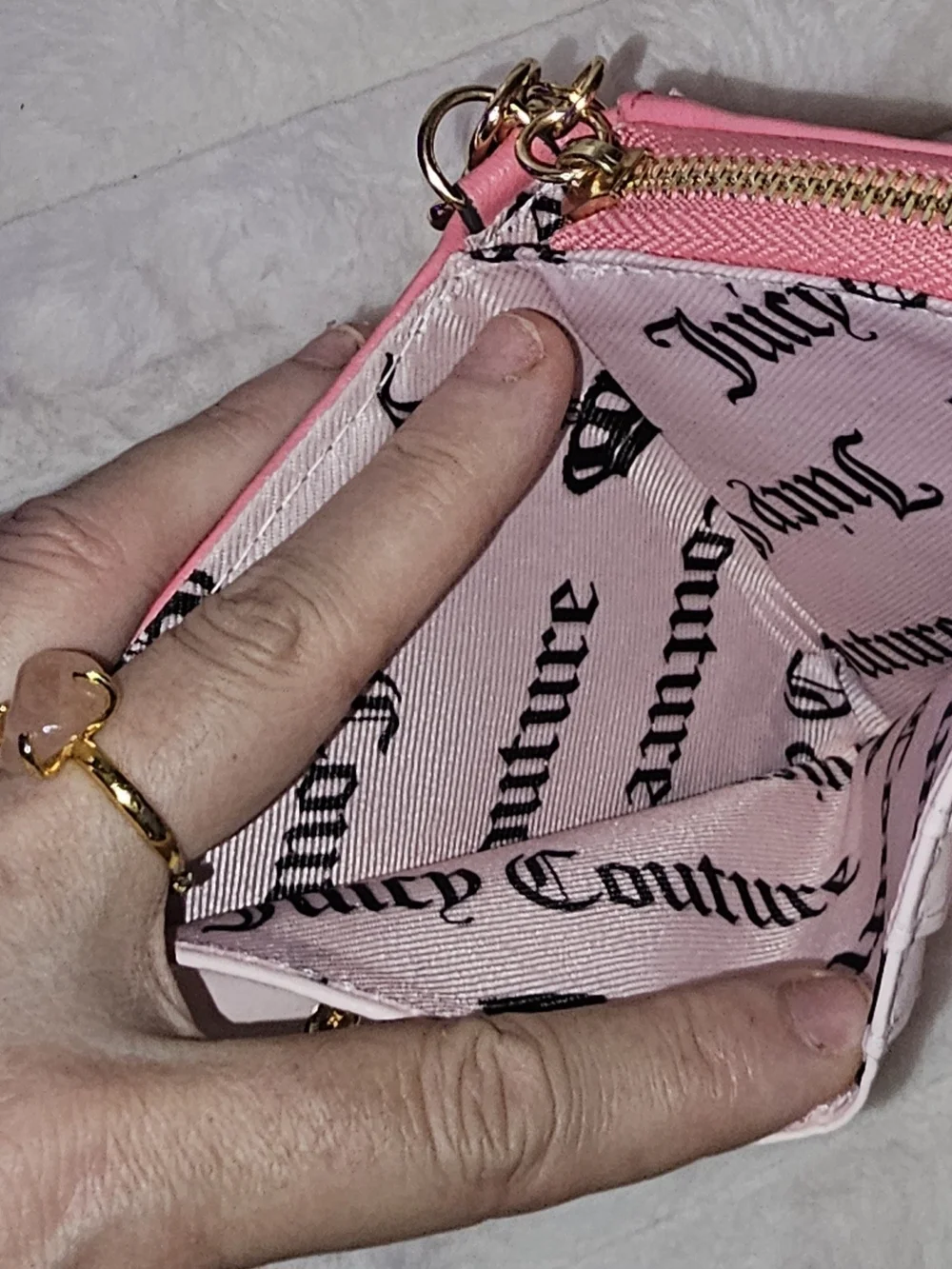 Juicy Couture Strawberry Card Holder & Zip Around with Gold Chain & Heart Charm
